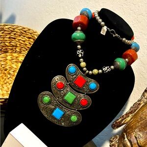 Long bold color stone necklace